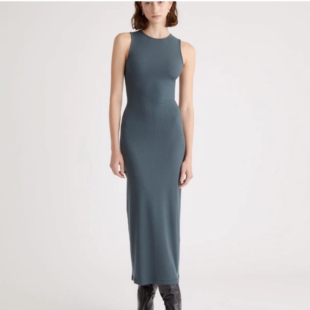 Quince Stretch Tencel Jersey Tank Top Maxi Dress Green Blue Side Slit 2022-Small